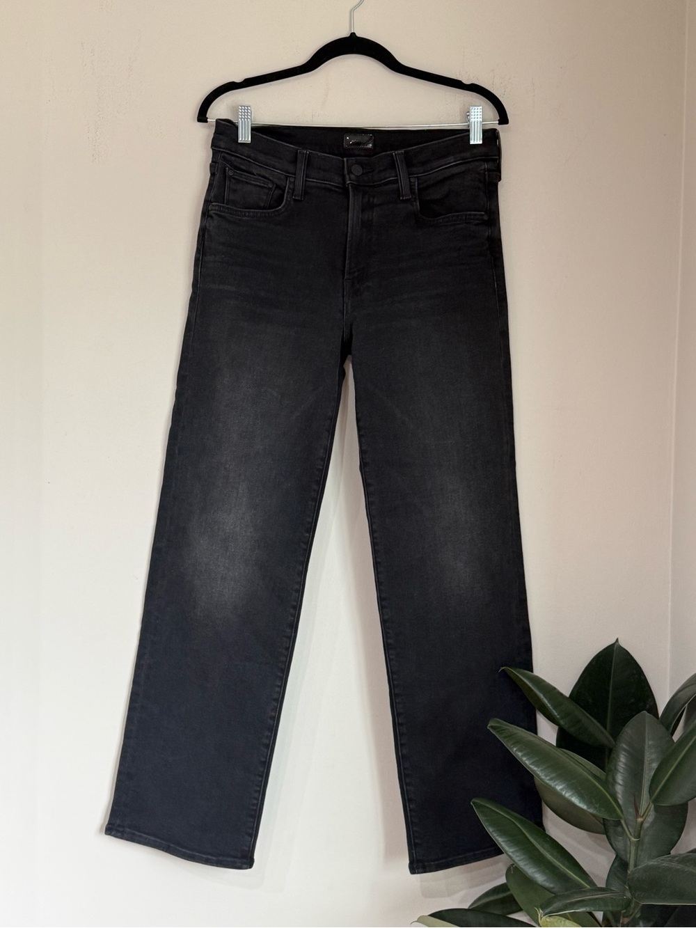 MOTHER The Mid Rise Rambler Zip Flood Jeans Black Size 29 Wide Leg - Picture 2 of 8
